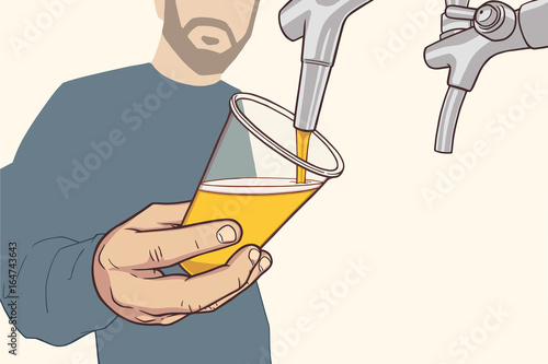 Fotografía Illustration of man with beard pouring draft beer in vintage colors
