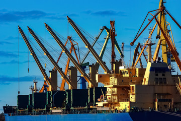 Canvas Print - Blue cargo ship