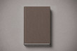 Blank brown tissular hard cover book mock up, front side view, 3d rendering. Empty notebook hardcover mockups, isolated. Bookstore branding template. Plain textbook with clear binding. Booklet above