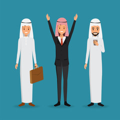 Wall Mural - Set of arab business man character in different pose. Illustration vector.