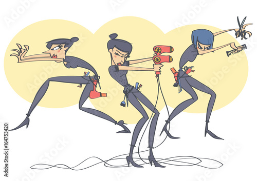 Funny Vector Cartoon Of Hairdressers In Spy Movie Style Buy This