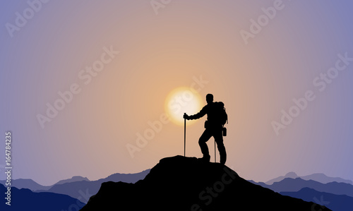 Fotomural Explorer, Climber, Mountaineering, Mountaintop, Sunset