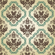 Seamless Classic Brown And Green Pattern. Traditional Orient Ornament. Classic Vintage Background