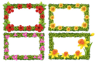 Wall Mural - frame template with colorful flowers