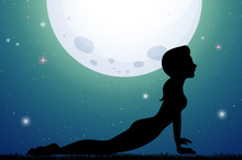 Silhouette Woman Doing Yoga At Night