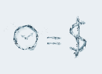 Wall Mural - A business concept representing the saying that time is money. All elements made of water.