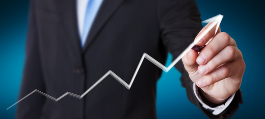 Aufkleber - Businessman drawing hand-drawn arrow going up