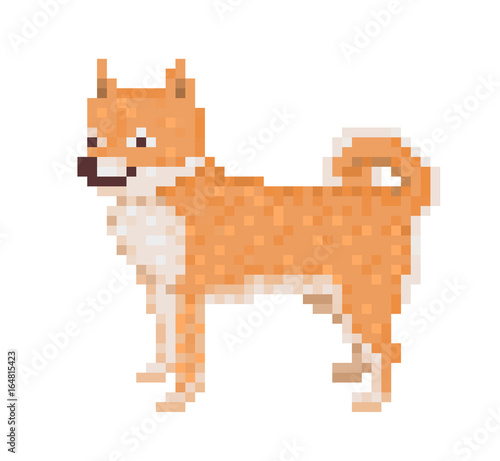 Old School 8 Bit Pixel Art Standing Red Shiba Inu Dog Icon