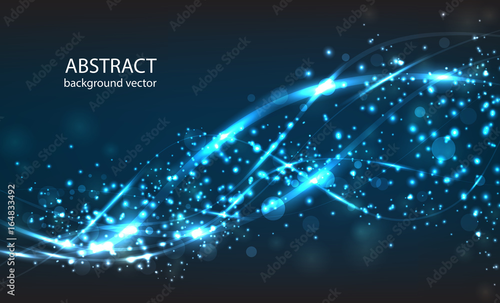 Vector abstract blue motion light effect background. Composition blurry particles and has bright lights. - obrazy, fototapety, plakaty 