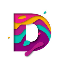 Paper Cut Letter D. Realistic 3D Multi Layers Papercut Isolated White Background