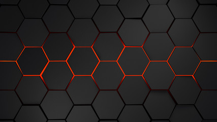 grey and orange hexagons modern background illustration