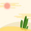 Day desert landscape with cacti under the sun flat vector illustration. Hot Sahara desert under faded sky.