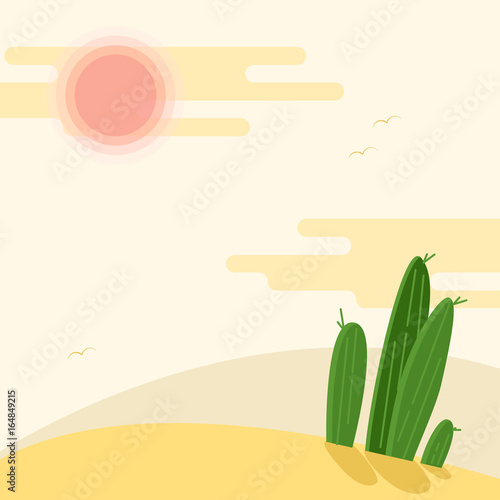 day-desert-landscape-with-cacti-under-the-sun-flat-vector-illustration-hot-sahara-desert-under-faded-sky