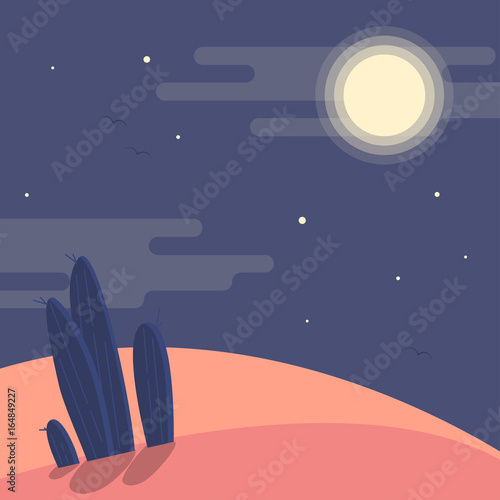 night-desert-landscape-with-silhouettes-of-cacti-under-the-night-sky-flat-vector-illustration-background-sahara-desert-under-the-moon