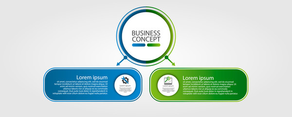 Modern template for infographic circles. Template for graphics, presentation, business, web design, reports. Colorful chart with 2 steps, parts by stages. Two circles with space for text and icons