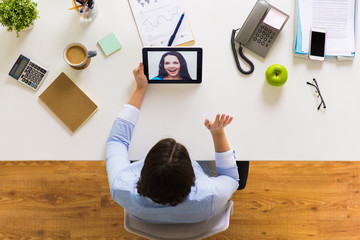 Sticker - hands of businesswoman with tablet pc at office