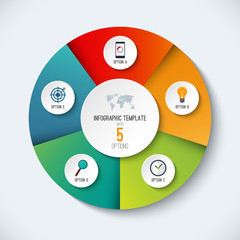 Infographic circle. Vector options banner with 5 steps, parts, pieces. Can be used for cycle diagram, round chart, graph, report