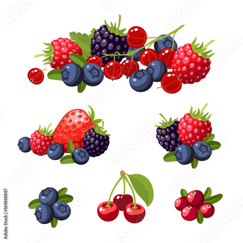 Set Of Colorful Cartoon Berries Blueberry Blackberry Cherry Raspberry Red Currant Strawberry Vector Flat Icon Illustration Isolated On White Buy This Stock Vector And Explore Similar Vectors At Adobe Stock