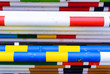 Pile of multicoloured showjumping poles