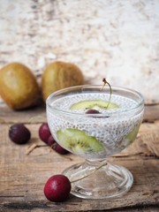 Canvas Print - Chia seeds pudding with kiwi and cherry