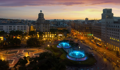 Wall Mural - Night view of Plaza Catalunya, Barcelona