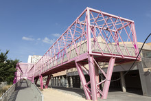 Pink Pedestrian Bridge In Cartagena, Spain