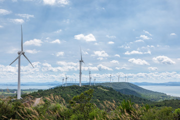 wind farm on lakeside