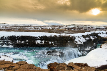 Wall Mural - Beautiful view on the famous Gullfoss waterfall in Iceland in winter