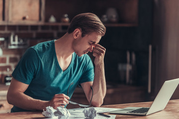 Wall Mural - Businessman working at home