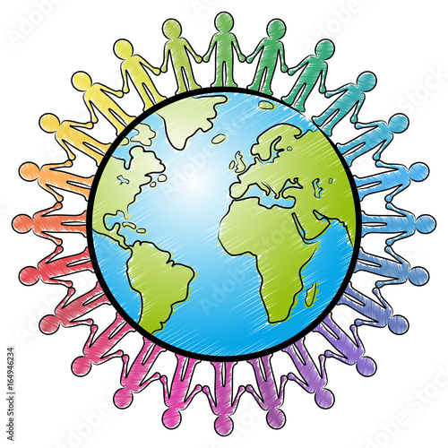 Kreisförmige Menschenkette um den Erdball / farbig