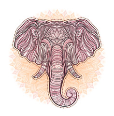 Wall Mural - Stylized ethnic boho elephant portrait isolated on white background. Decorative hand drawn doodle vector illustration. Perfect for postcard, poster, print, greeting card, t-shirt, phone case design