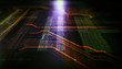 © spainter_vfx - Orange, blue technology background/Orange and blue technology background circuit board and code