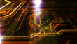 © spainter_vfx - Orange, blue technology background/Orange and blue technology background circuit board and code