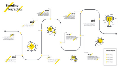 business timeline workflow infographics. corporate milestones graphic elements. company presentation