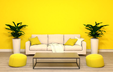 3d render from imagine living design decorate yellow wall