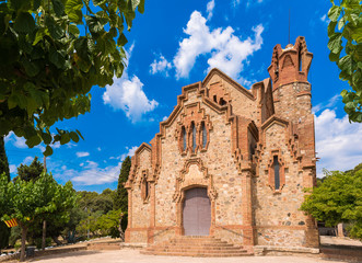 Сhurch Ermita Mare de Deu de la Riera in Les Borges del Camp, Tarragona, Catalunya, Spain. Copy space for text.