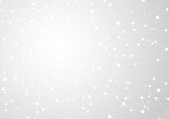 Abstract gray background with chaos of connected lines and dots. Vector illustration