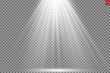 Vector scene illuminated by spotlight ray. Light effect on transparent background
