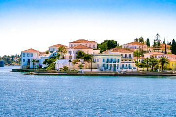 Buildings of Spetses island on Saronic gulf near Athens. Ideal travel destination for quiet vacations . Greece