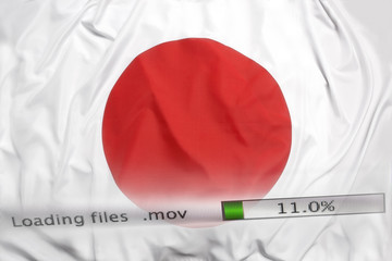 Wall Mural - Downloading files on a computer, Japan flag