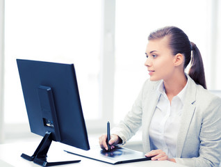 Sticker - businesswoman with drawing tablet in office