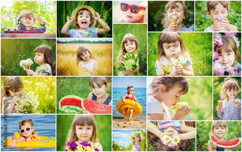 Plakat Zdjęcia letnie dzieci kolaż.