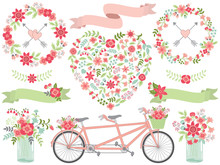 Vector Romantic Pastel Floral Set. 