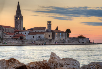 Wall Mural - Porec skyline and sea at sunset