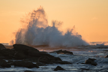 Canvas Print - big splash of wave after hitting rocks