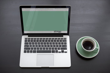 laptop showing green screen desktop