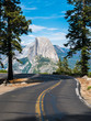 The road leading to Glacier Point in Yosemite National Park, California, USA with the Half Dome in the background.