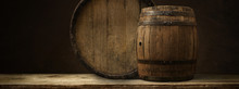 Old Wooden Barrel On A Brown Background
