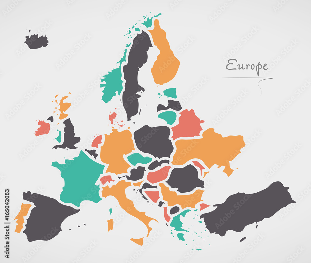 Europe Mainland Map with states and modern round shapes - obrazy, fototapety, plakaty 