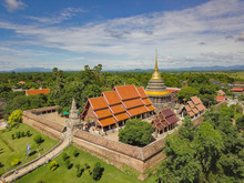 Side Aerial View Of Wat Phra That Lampang Luang, A Landmark Of Lampang City, Thailand